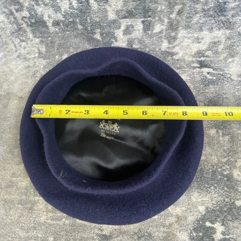 Vtg Beret Basque De Luxe Women OS Beret 1950s Wool Navy Blue French Artistic